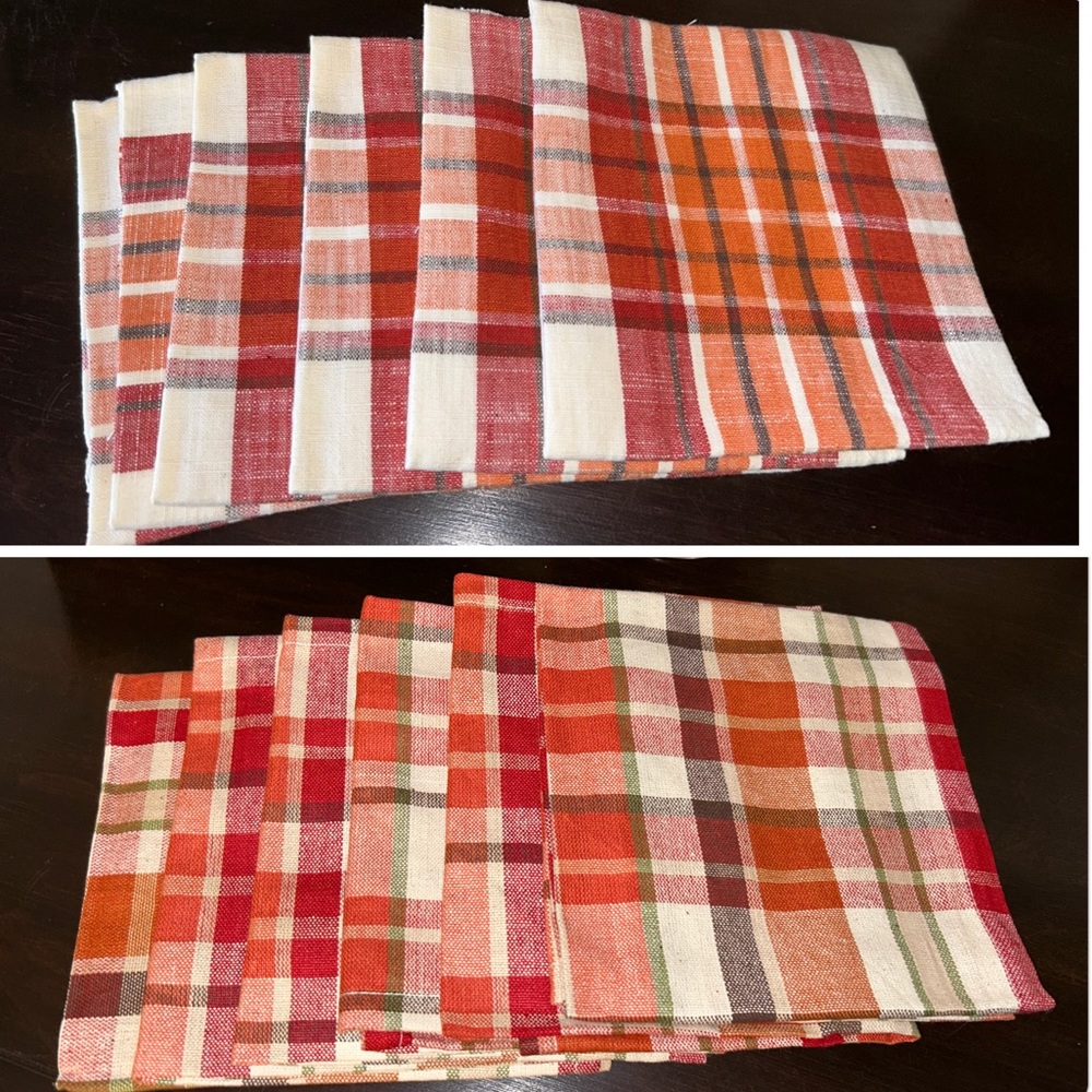 Pumpkin Spice plaid napkins, set of 12 (NEW)